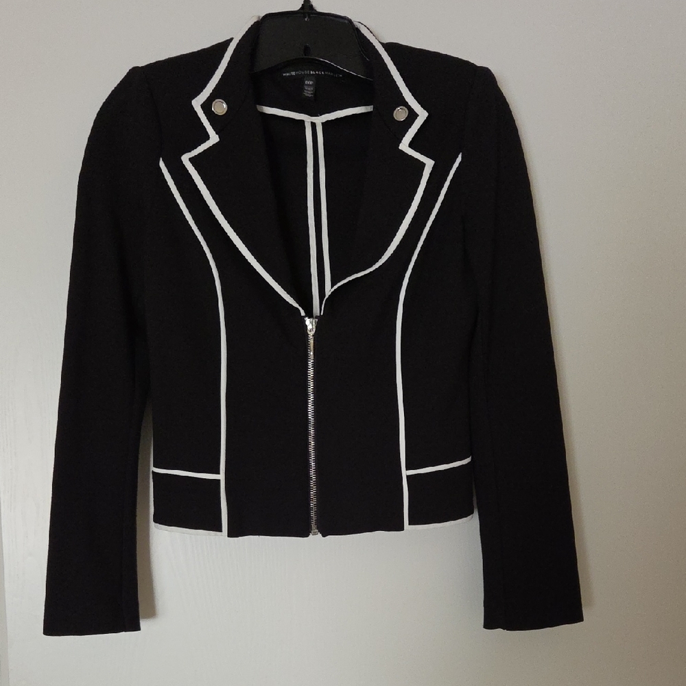 White House Black Market Black Blazer with White Trim